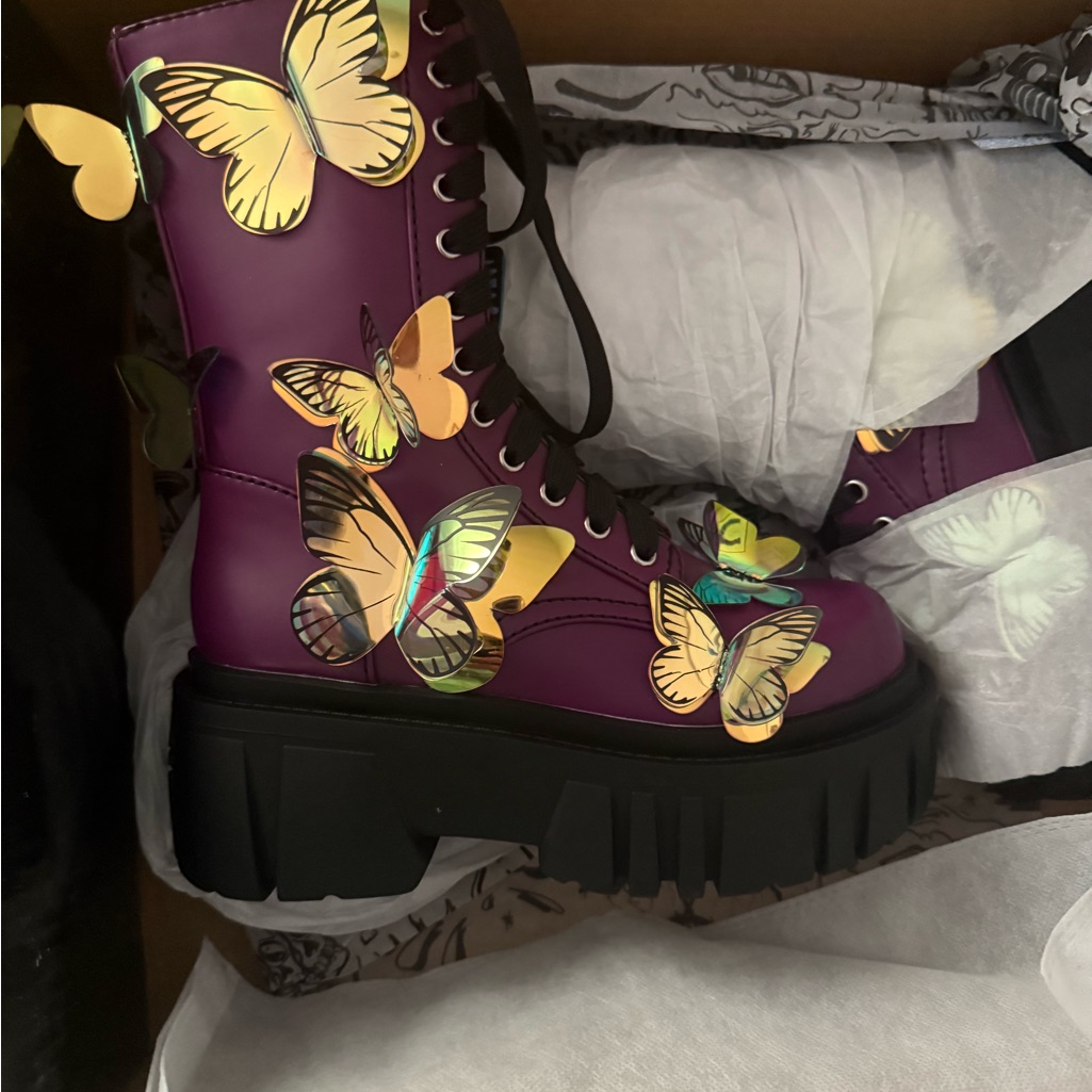 Dolls Kill Purple And Black Combat Boots With Chunky Sole